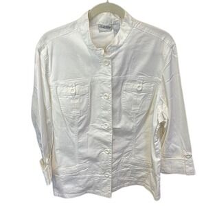 Chico's Salt Wash Brayon‎ 3/4 Sleeve Jacket Optic White Size 3 Button Front